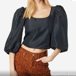 Levi's Black Puff Sleeve Square Neck Crop Blouse